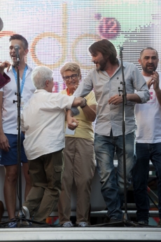 proclamation. the actor Fernando Tejero dancing with a member of gays and lesbians association